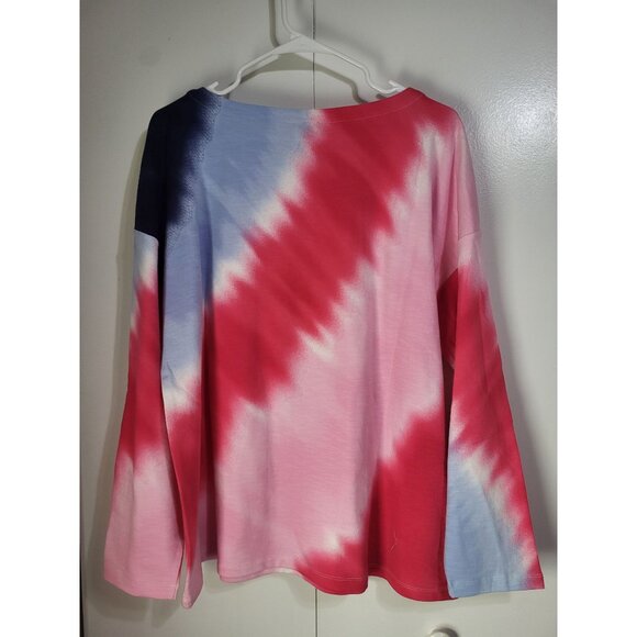 Talbots Women XL Tie Dye Pullover Top French Terry Sweatshirt Colorful Pink Blue - Picture 2 of 6